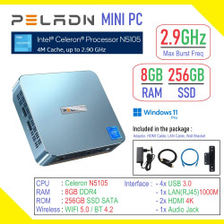 PELADN Mini PC Intel Celeron N5105 (2.9GHz Max Burst Frequency) - 8GB RAM 256GB SSD